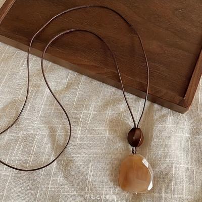 Style Lazy Pendant Long Necklace with Leather Cord, Vintage Versatile Layered Sweater Chain for Women'S Additions