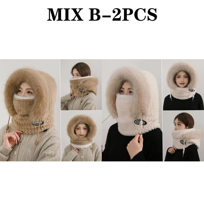 Women's Winter Hat with Neck Warmer and FaceMask Fleece Ear ProtectionWindproof Warm Cycling ElectricBike Hat Thickened Pullover