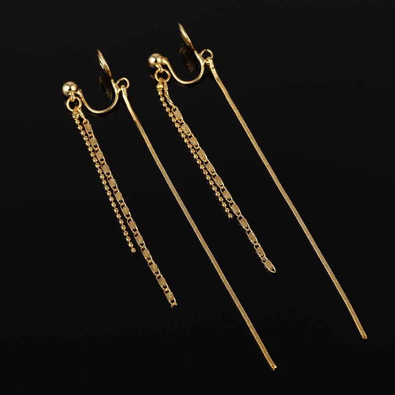 New Korean Minimalist Long Chain Tassel Mosquito Coil Clip on Earrings for Women Personality Without Piercing Ear Line Jewelry