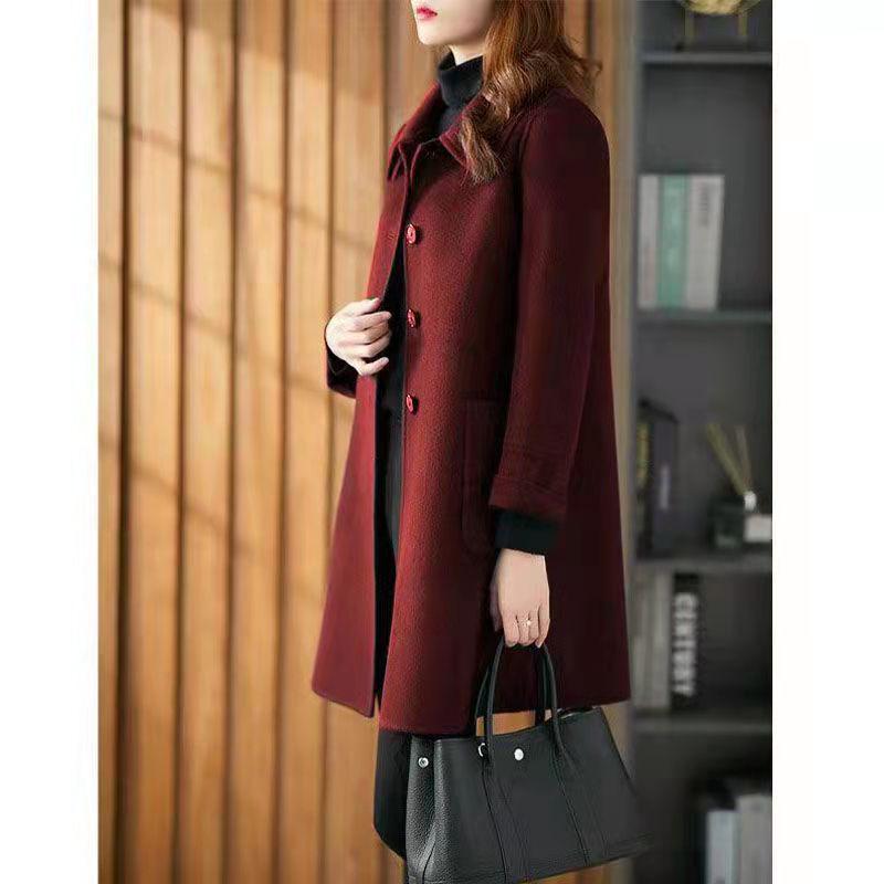 2025 Spring Women's Slimming Double-Sided Cashmere Coat - Mid-Length, Loose Fit, Age-Defying Style