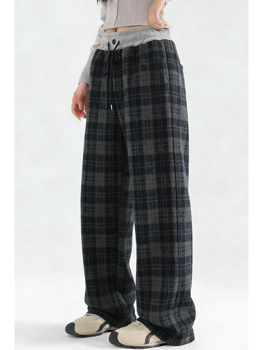 

Girls Plaid Velvet-Lined Straight-Leg Pants, Autumn/Winter 2025 Style S