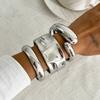 IngeSight.Z 3 Styles Exaggerated Punk Geometric Spring Bangle Women Irregular Chunky Metal Cuff Bracelet Steampunk Jewelry Gift