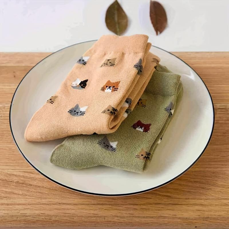 5 Pairs Women's Socks - Cute Cat Face Design, Autumn/Winter, Animal Pattern, Cute Socks, Cozy Home Wear, Winter Warm Socks,Comfortable Sock Material