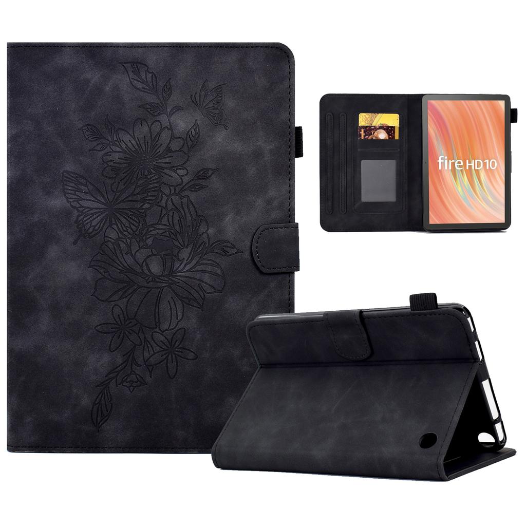 A7 For Amazon Fire HD 10 (2023) Tablet Case Flower Butterfly Imprinted Leather Cover with Card Slots