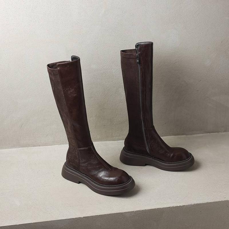 Herbst- und Winterstiefel mit dicker Sohle, seitlichem Reißverschluss, rutschfest, Martin-Stiefel für Damen, koreanische Version, runde Spitze, Blockabsatz, einfarbig, neue Gummisohlen-Overknee-Stiefel