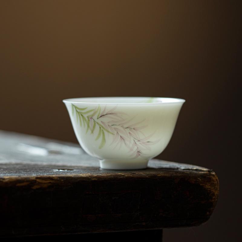 white porcelain tea cup high-end personal tea drinking household single cup pure hand-painted wisteria flower tea cup