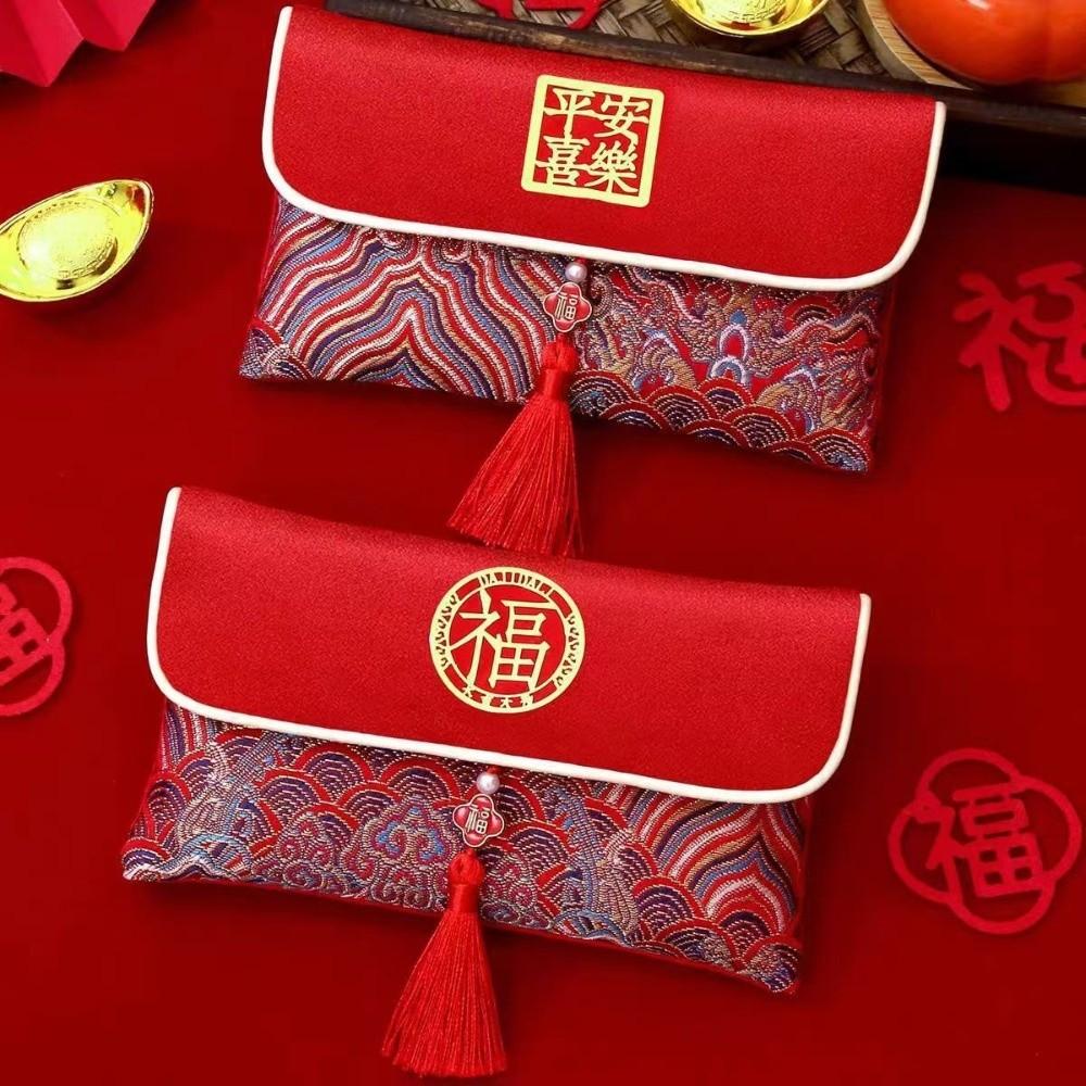 Embroidery Hongbao Best Wishes Red Pockets Large Capacity Brocade Red Envelop  Wedding