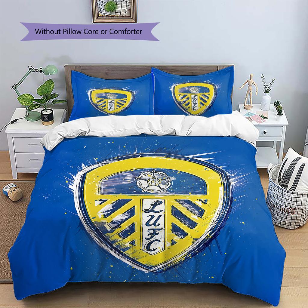 Leeds United Abzeichen Muster Bettwäsche Heimdekoration Geburtstagsgeschenk (1 Bettbezug + 2 Kissenbezüge, ohne Füllung)