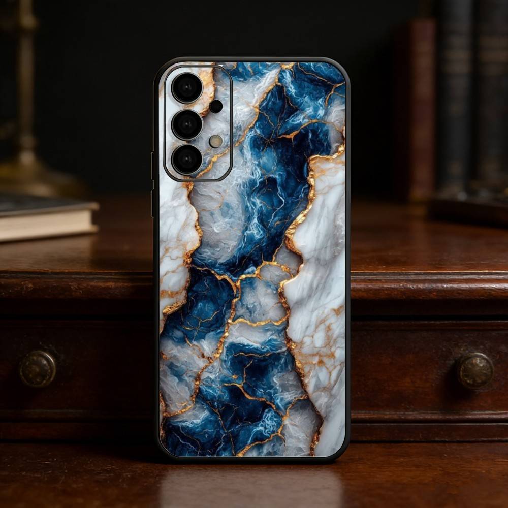 Watercolor Marble Silver Plated Inside Phone Case For Samsung S25,S24,S21,S22,S23,S30,Ultra,S20,Plus,Fe,Lite Black Shell