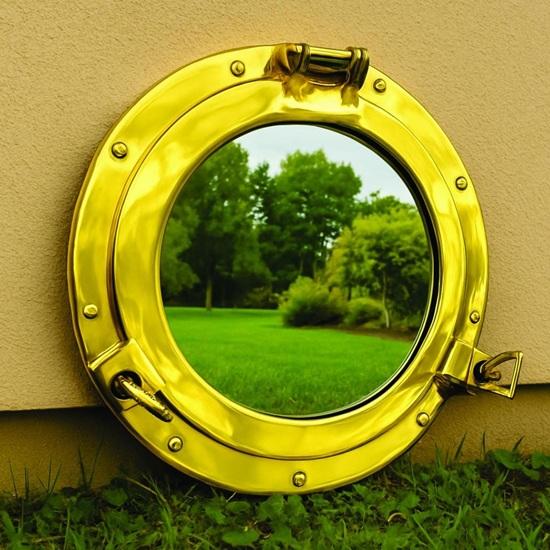 Espelho de Vigia de Latão Dourado Decoração de Parede Náutica Marítima