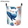Round Laundry Basket with Whale Pod Print | Foldable Space-Saving Polyester Storage Bin with Handles, Decorative Organizer, Perfect Holiday Gift, Ligh