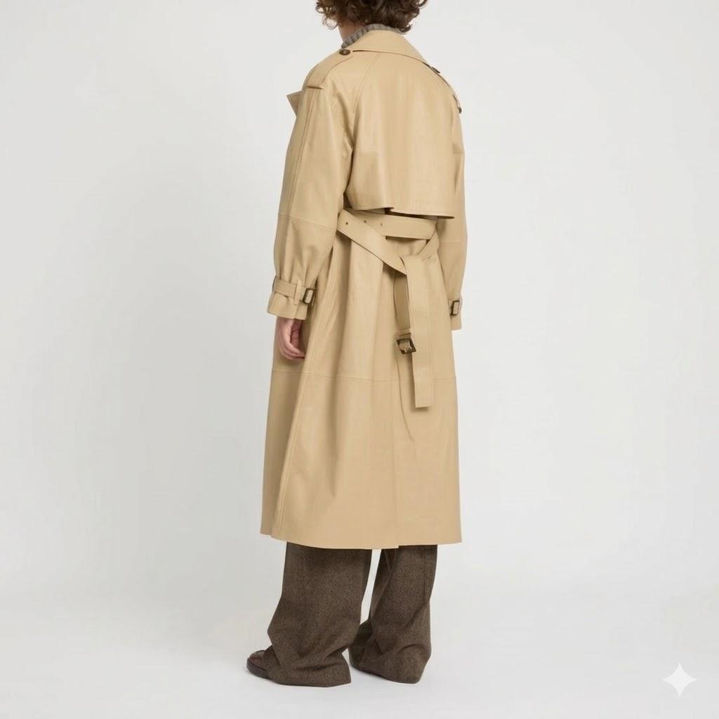 Designer Fit Handmade Trench Coat Women's Stylish Beige Genuine Lambskin Leather