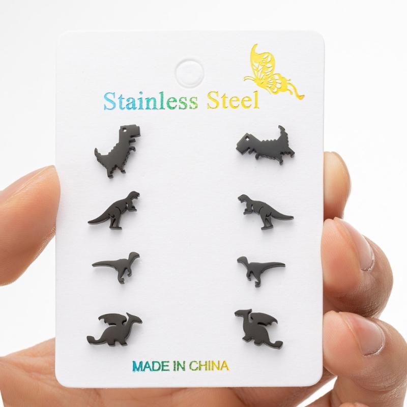 4 Paia Divertenti Orecchini a Forma di Dinosauro dei Cartoni Animati Acciaio Inossidabile Texture Gioielli per Orecchie Moda Spilla per Orecchio Adatto per l'Uso Quotidiano e le Feste