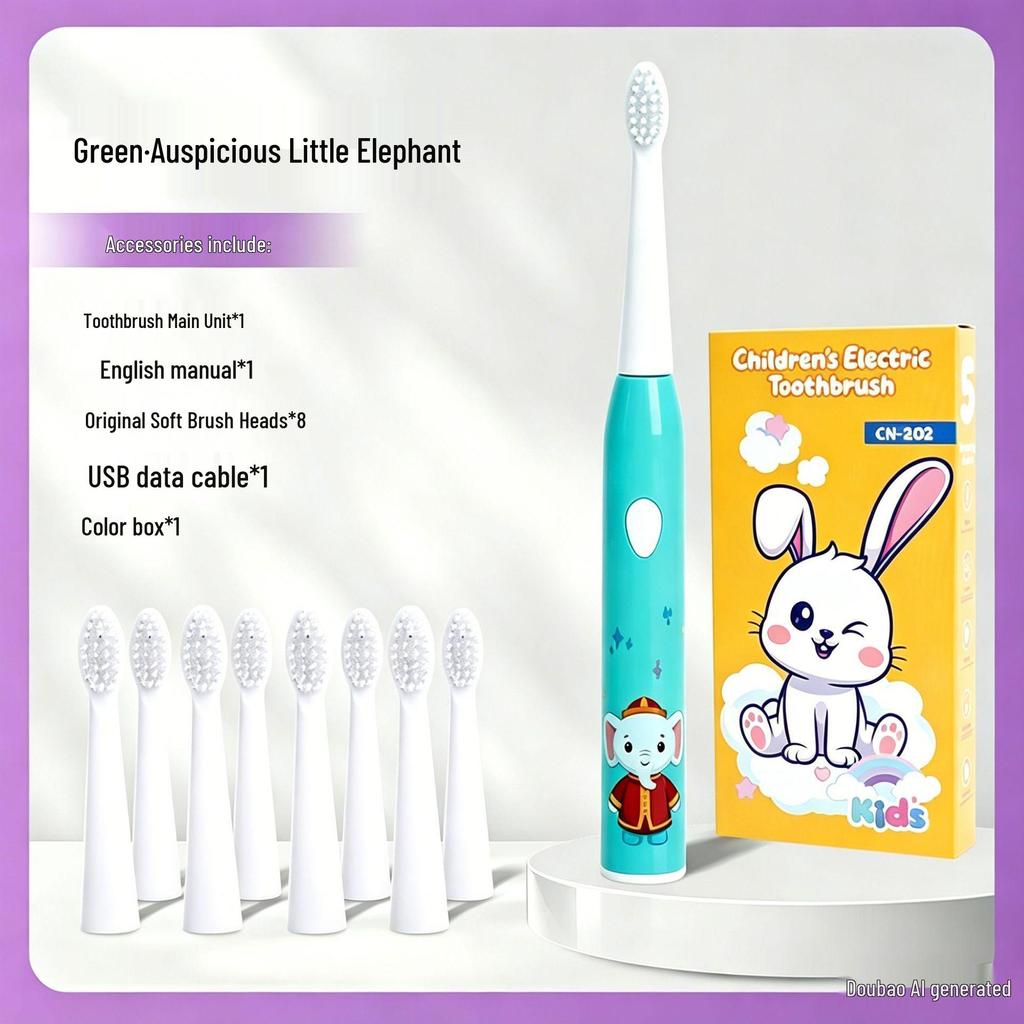Rechargeable Electric Toothbrush for Kids: Soft Bristles, Waterproof, Automatic, Cartoon Design, Safe for Baby Teeth