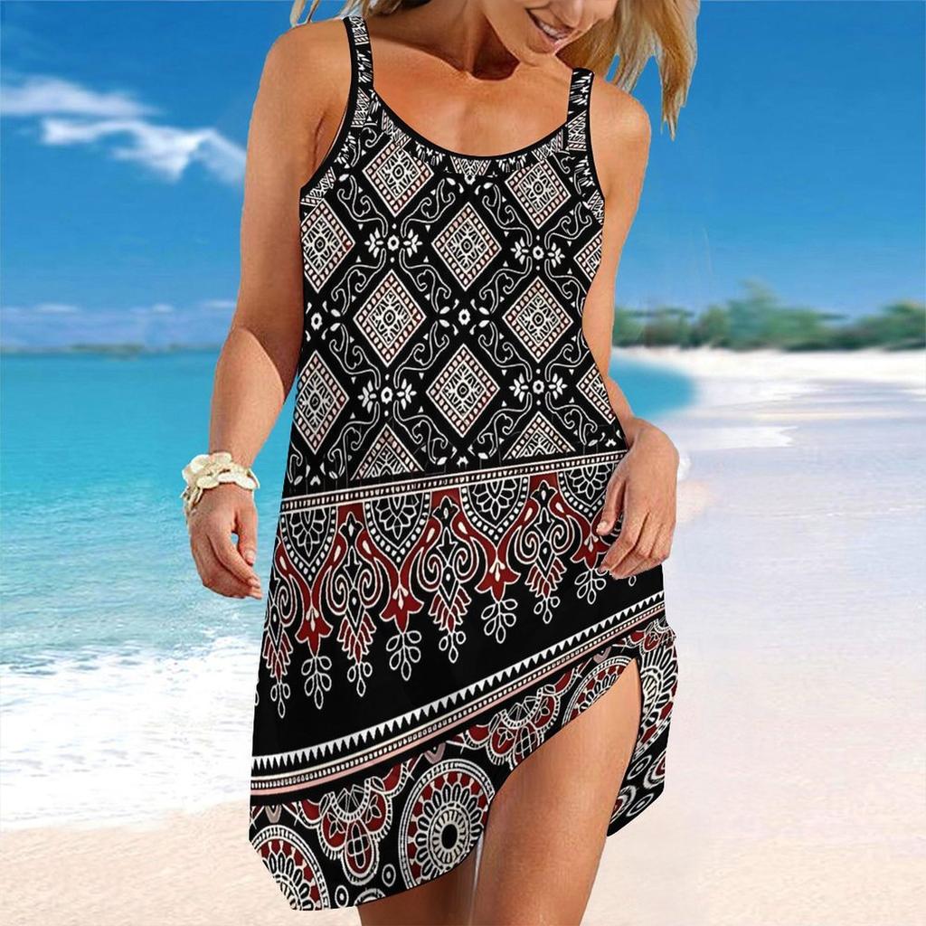 Women's Beach Dress Mini Dress Geometric Pattern Print Casual Modern Dress Sleeveless Loose Fit Outdoor Daily Summer