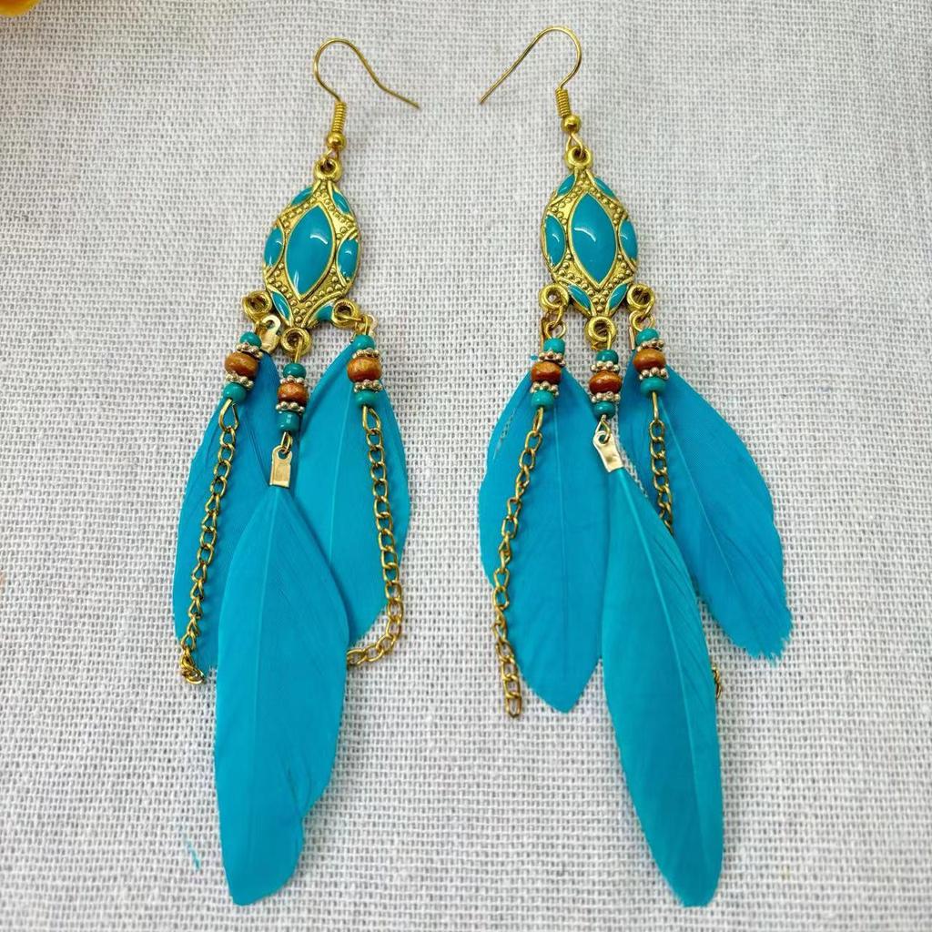 Bohemian Feather Tassel Earrings: Luxury Retro Ethnic Fashion