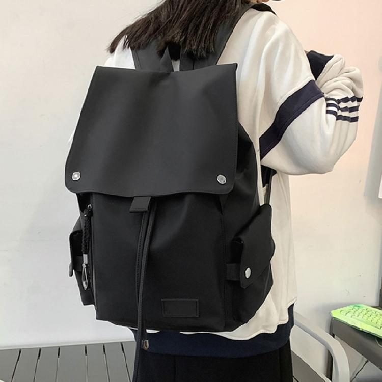 Versatile Student PU Backpack Water Resistant Large Flap Cover Drawstring Daypack School Book Bag for Daily Essential