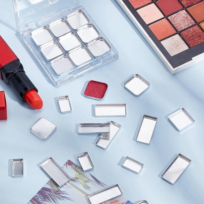 80 Stück Leere Metallpfännchen 4 Größen Aluminium Leere Lidschattenpfännchen Rechteckige Lippenstiftpalette für Make-up Kosmetik 0,7~1x0,3~0,7 Zoll