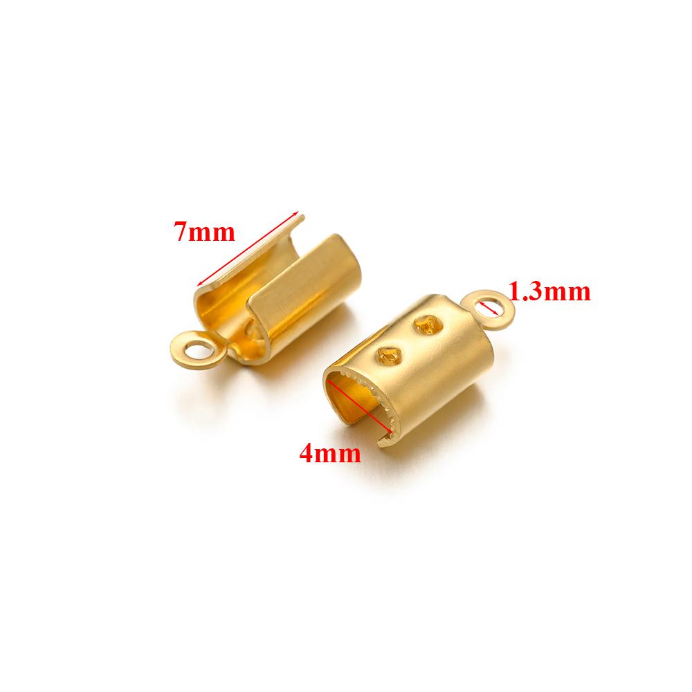 50pcs Stainless Steel 18k Gold Plated Crimp End Beads Caps for Diy Jewelry Making Findings Bracelet Necklace Chains Accessoreis