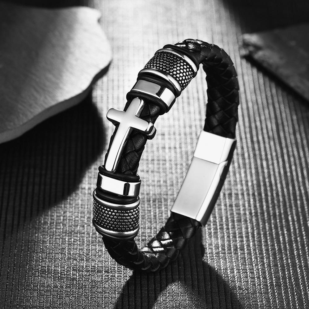 Bracelet Tressé en Cuir Acier Inoxydable pour Homme Boucle Magnétique Mode Bracelet en Cuir Personnalisé Bijoux Tendance