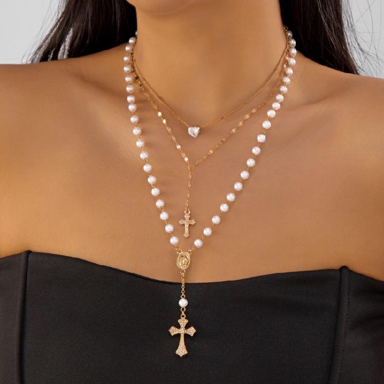 Alloy Pearls Beaded Necklace Y Shaped Pendant Clavicle Chain for Long Time Comfort and Fashion Statement