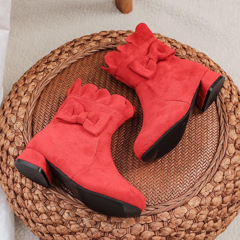 2024 New Fashion High Heel Children Shoes For Girls Flower Autumn Leather Boots Ankle Kids Boots 5-16Years Old toddler boots