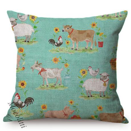 European Farm Animals Pattern Cushion Cover Chicken Pig Cow Autumn Cornucopia Decoration Throw Pillows Linen Fabric Pillowcase