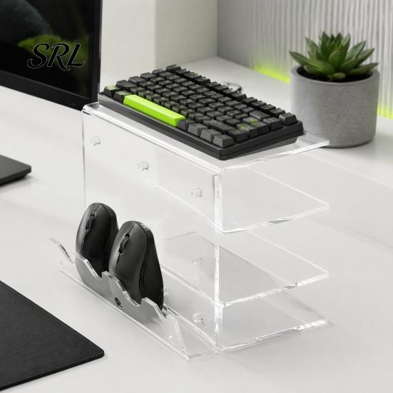 Computer-Peripheriegeräte-Organizer 3-stufiger Tastatur-Displayständer, Ergonomischer Neigungs-Acryl-Aufbewahrungs-Organizer, Halter für Schreibtischplatzsparend Mechanisch
