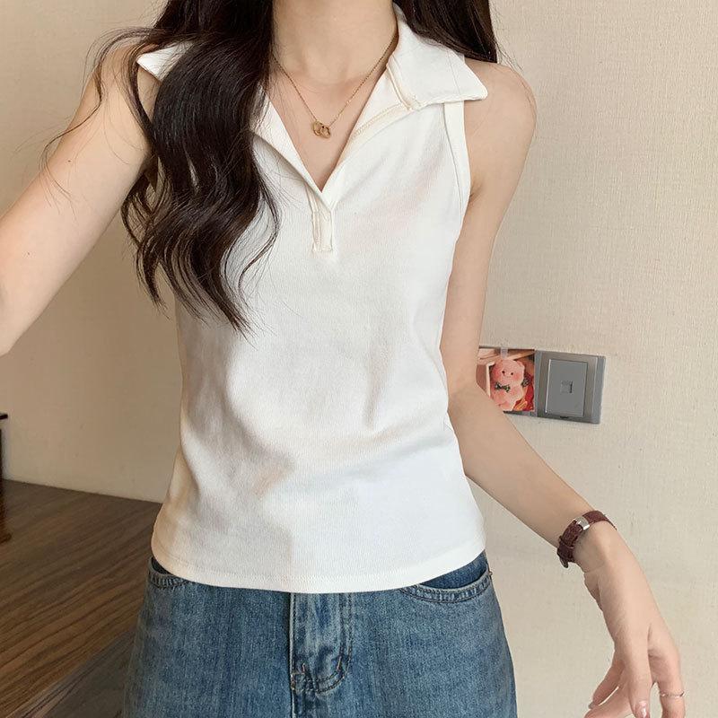 Solid color vest women's summer new outer wear suit inner cover breast sleeveless slim bottom t-shirt top