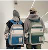 Retro Workwear Style Large Capacity Backpack Women Korean Version High School Students Color-blocking Trendy Shoulder Bag Men Travel Backpack