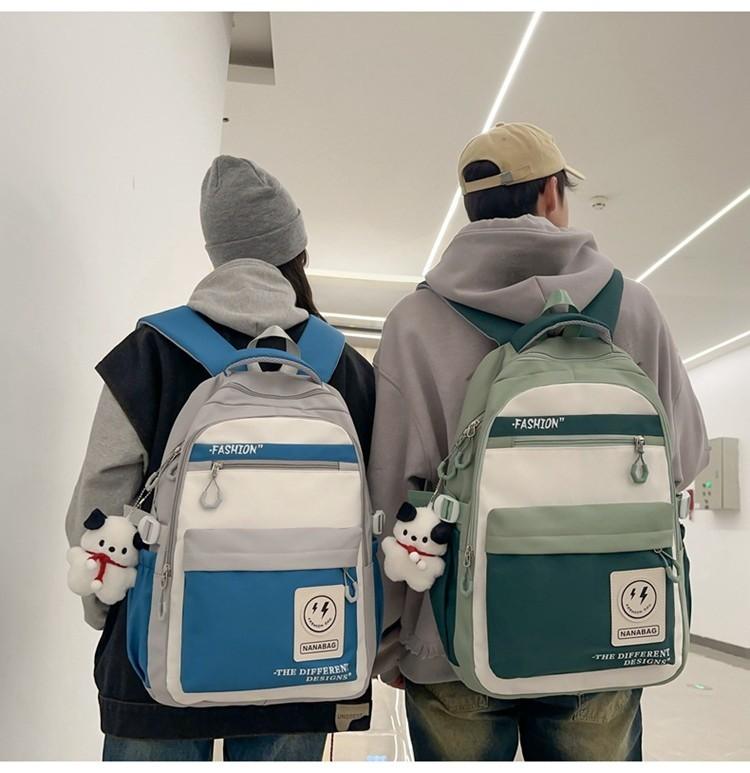 Retro Workwear Style Large Capacity Backpack Women Korean Version High School Students Color-blocking Trendy Shoulder Bag Men Travel Backpack