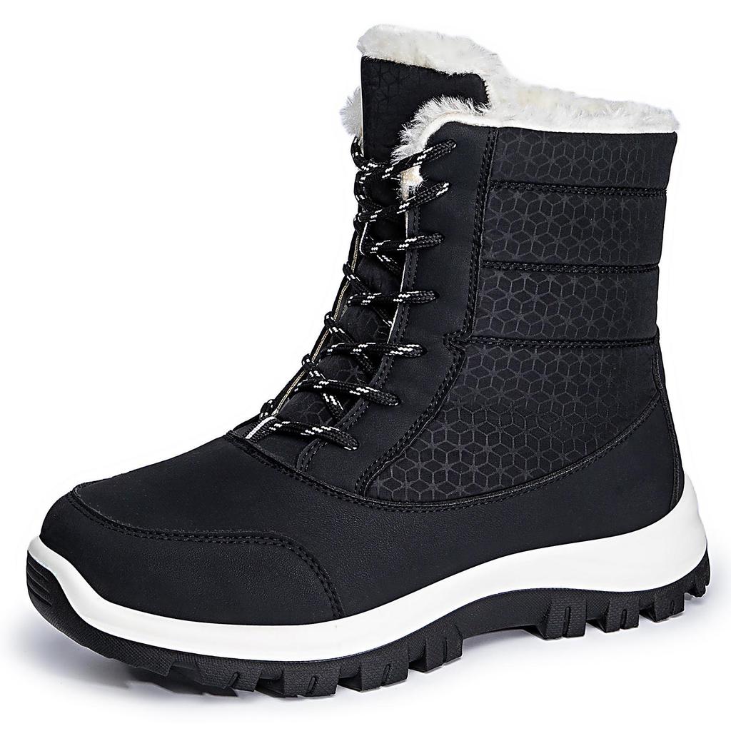 Women's High-Top Winter Plush Cotton Lace-Up Waterproof Snow Boots, Non-Slip