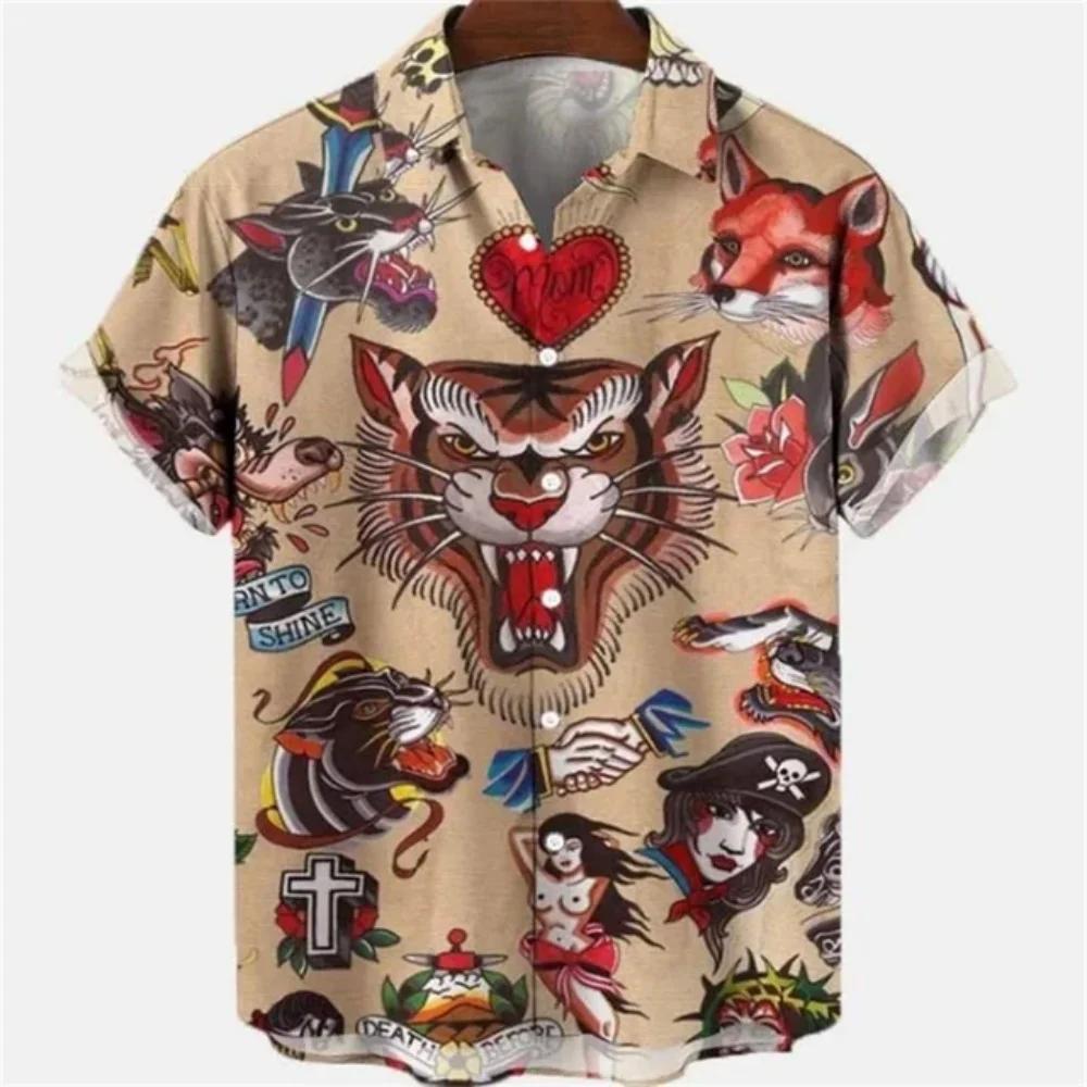 Summer Fashion Men's Dragon Pattern Element Shirt Casual Vintage Hawaiian Shirt Holiday Casual Men's and Women's Fashion Shirt