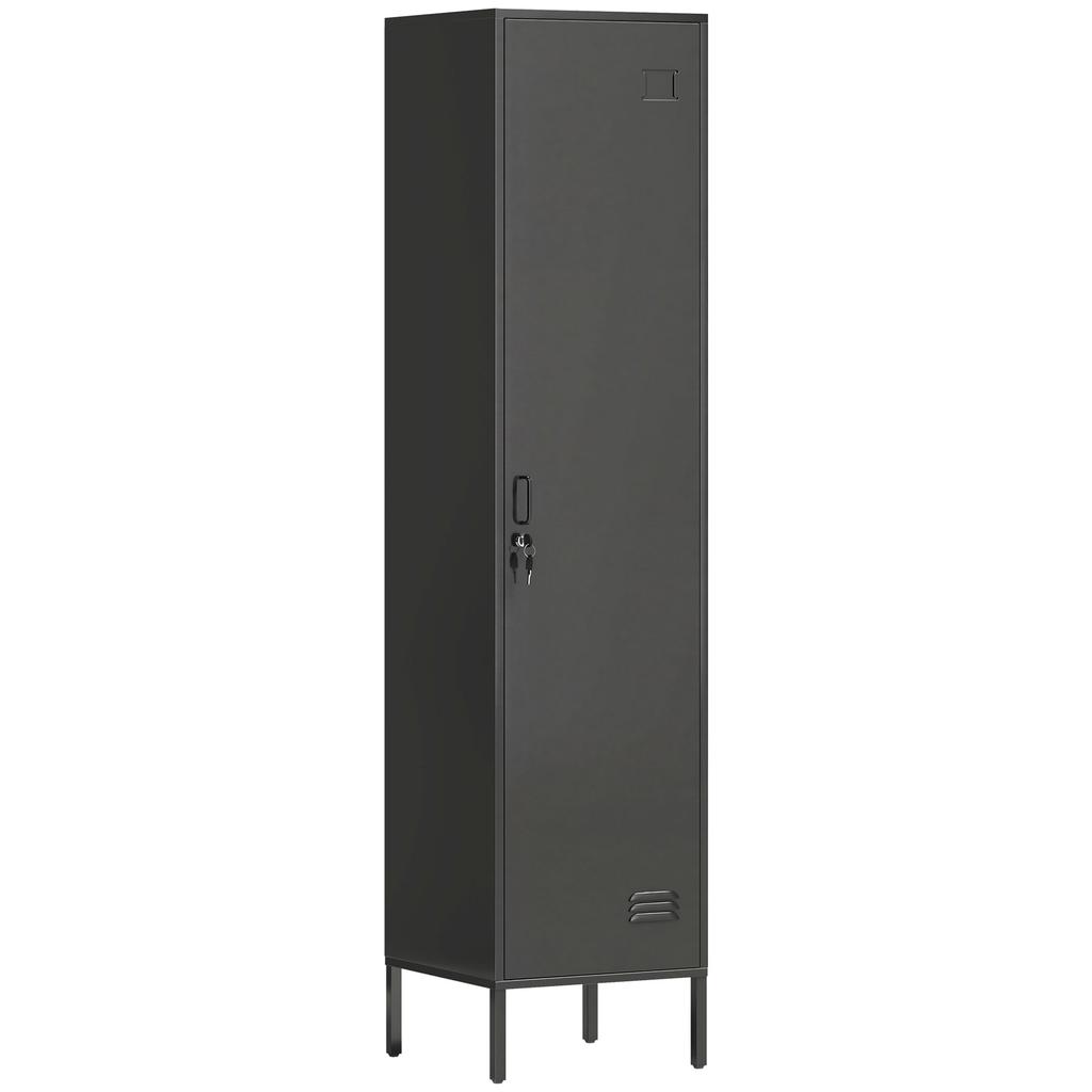 Metal Locker with Lockable Door and Clothes Rail, Single Steel Locker for Home or Office, Black