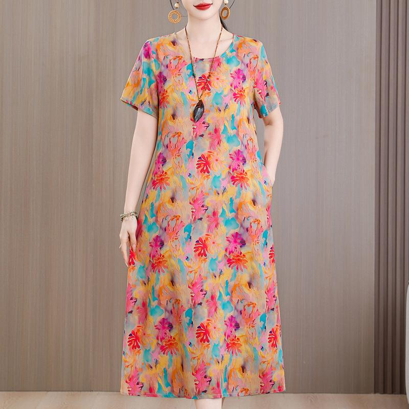 

Plus Size Mom Summer Dress, Casual Loose Floral Breathable Daily Wear Midi Dress 5XL