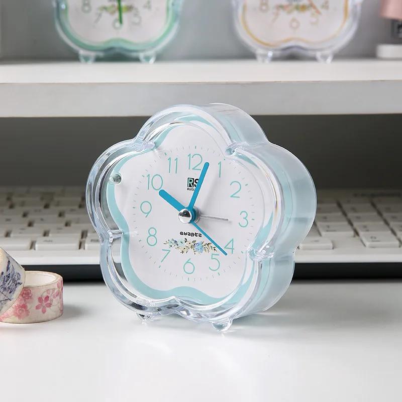 Cute Flower Alarm Clock Mini Portable Child Bedroom Table Decor Battery Powered LED Silent Alarm Clock Office Supplies