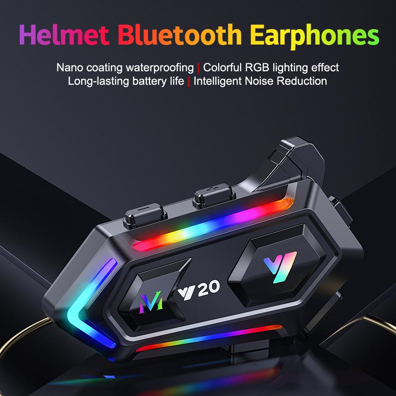 Y20 Motorcycle Helmet Bluetooth Headset Motorcycle Waterproof Helmet Stereo Rgb Earphone Speaker Dustproof Noise Canceling