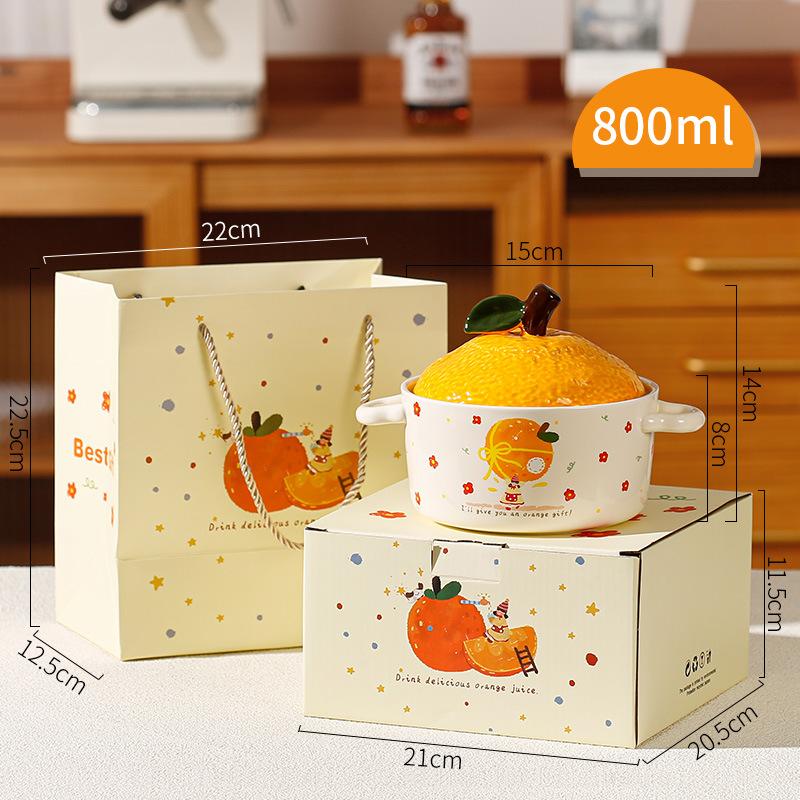 Creative Souvenir Orange Instant Noodle Bowl Household Personal High Value Dormitory Student Ceramic Bowl Salad Bowl Gift Box