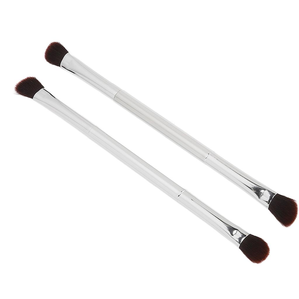2pcs Double Ended Eyeshadow Brush Set Silver Makeup Soft Fiber Hair Nose Contour Brush Cosmetic Tool