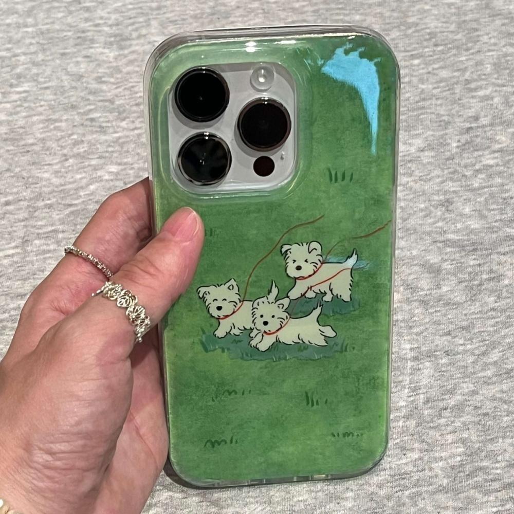 

Cute Cartoon Running Grassland Puppy Green Jelly Candy Case For iPhone 16 15 Pro Max 14 Pro 11 Plus Lovely High-end Cover For iPhone 11 Promax