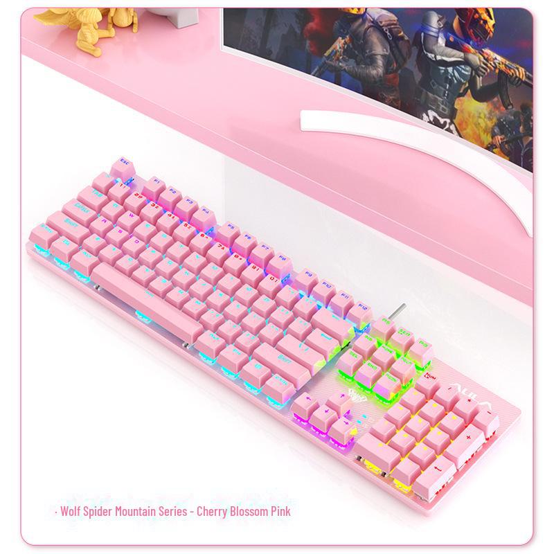 

Проводная механическая клавиатура Wolf Spider S2022 - Смешанный голубой для игр, офиса и киберспорта. розовый