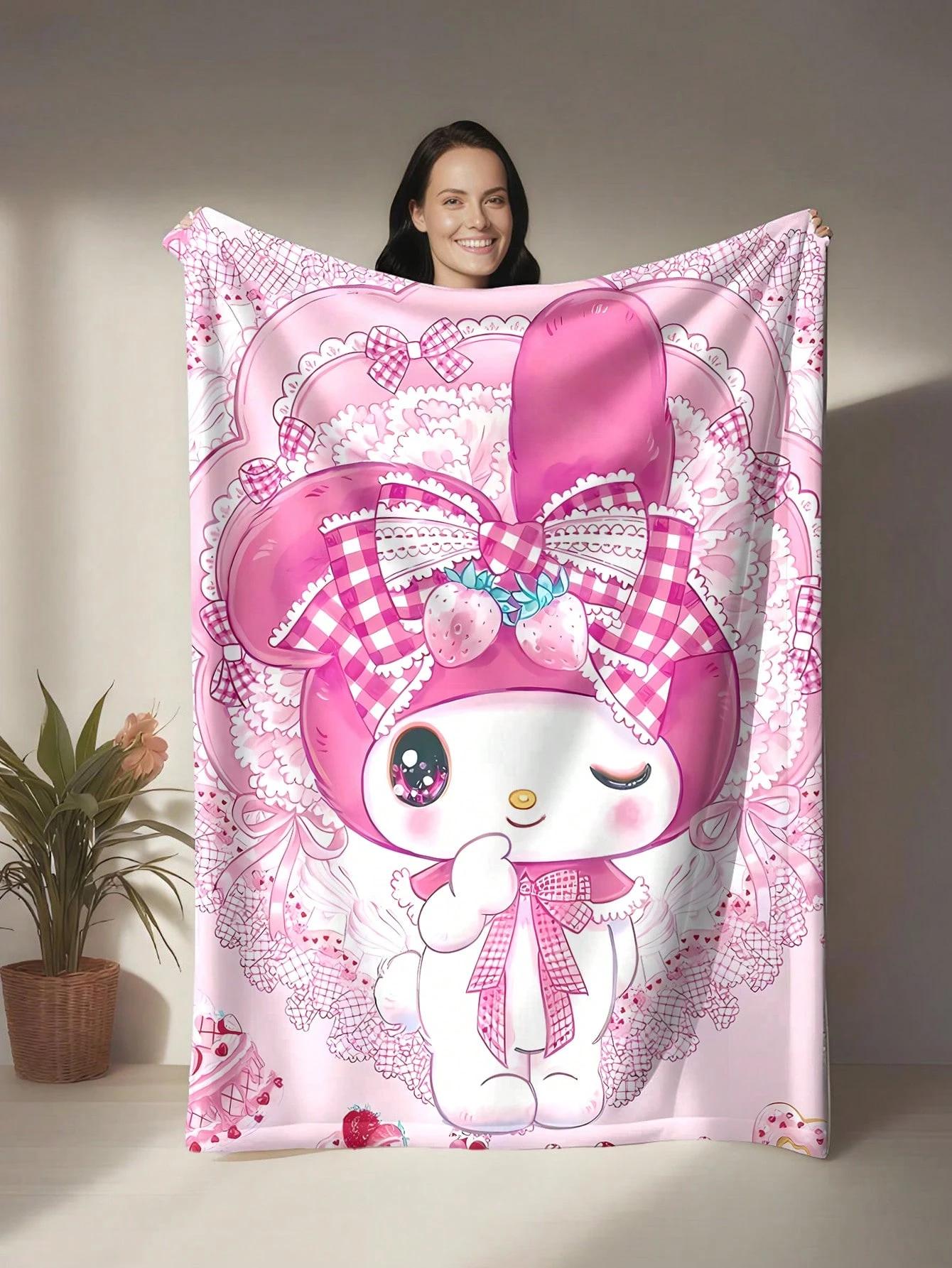 

1pc Strawberry My Melody Flannel Blanket, 2D Print Soft Throw, All-Season Kawaii Gift for Bedroom, Living Room & Camping Essenti 75cmx90cm