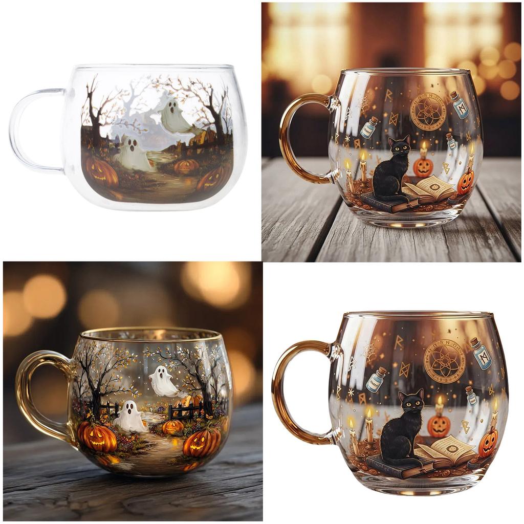 Halloween Themed Painted Glass Cup For Dining Parties Dishwasher Safe 200ml Capacity Painted Glassware