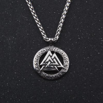 Stainless Steel Viking Valknut Necklace - Norse Runes Talisman Amulet with Vegvisir Symbol for Men's Nordic Jewelry Gifts