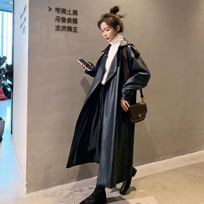 Spring  Oversized Long Waterproof Leather Trench Coat for Women  Long Sleeve Loose Korean Fashion Clothing