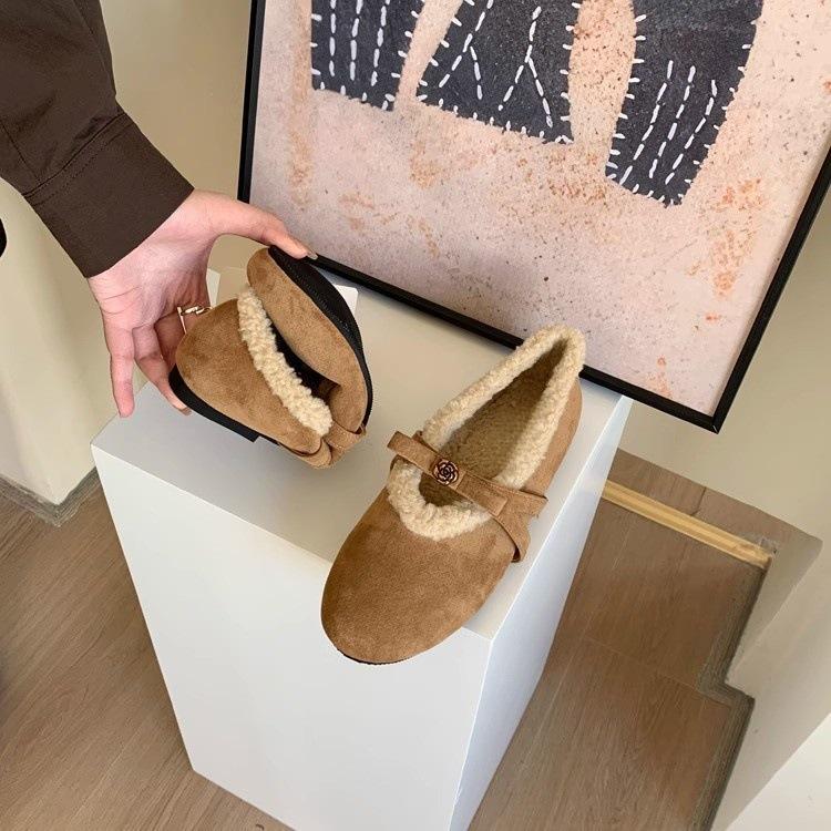 Internet celebrity Mao Mao shoes female wear year gentle fairy wind camellia warm one foot Mary Jane shoes