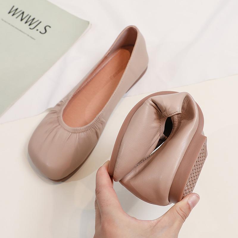 Genuine Leather Woman Casual Flats Female Retro Shoes Low Heeled Soft Soled Flat Shoes Casual Versatile Loafers Women