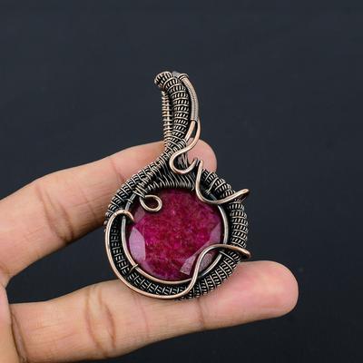 Ruby Pendant Gemstone Jewelry, 999 Copper Wire Wrapped Handmade Pendant, Latest Design Jewelry