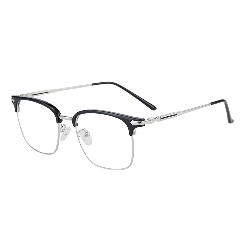 New metal half frame business anti-blue light myopia glasses frame men's simple eyebrows retro flat mirror