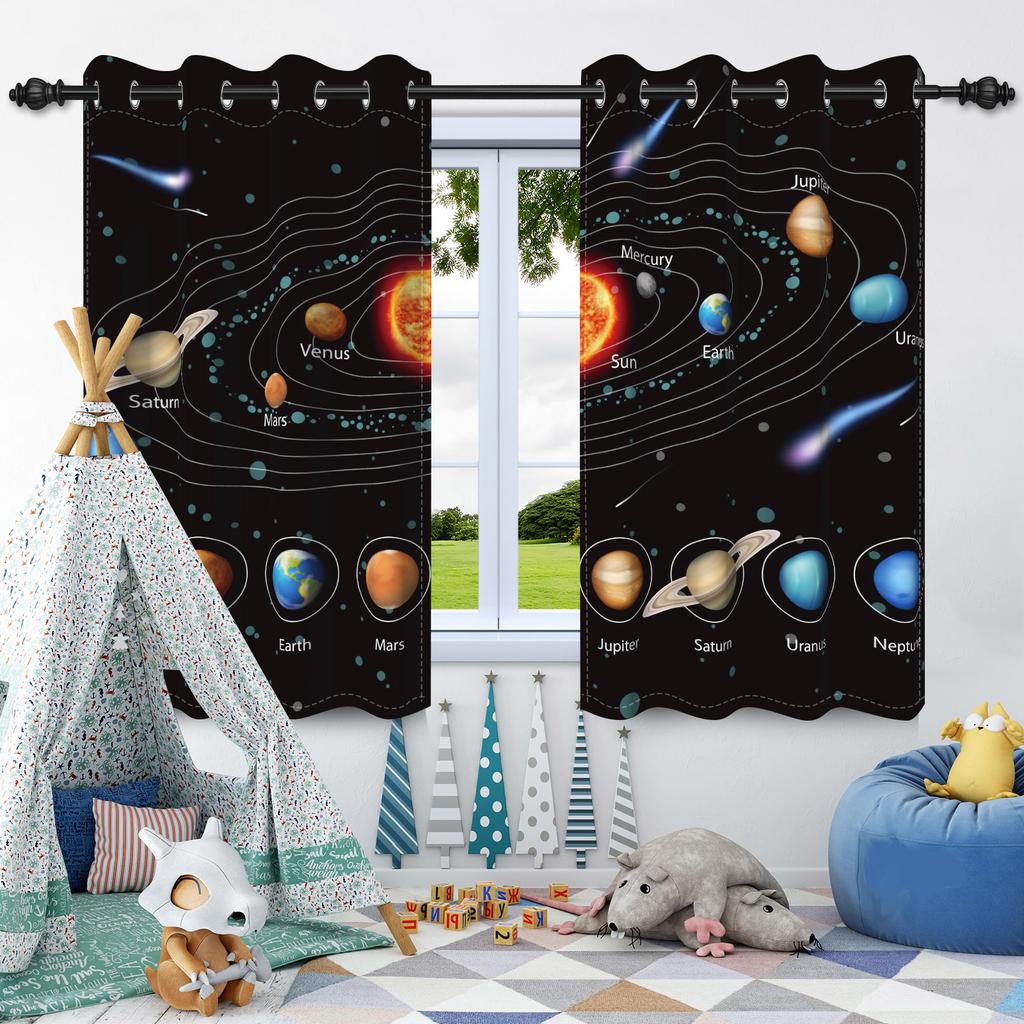 Cosmic Galaxy Planets Blackout Curtains Night Sky Stars Children Bedroom Window Decor Room Darkening Thermal Insulated Drapes